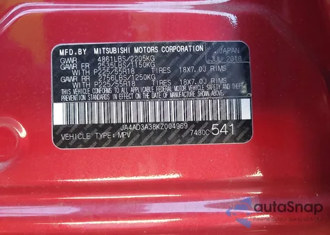 2019 Mitsubishi Outlander Se z USA, uszkodzony, nr VIN JA4AD3A38KZ004969